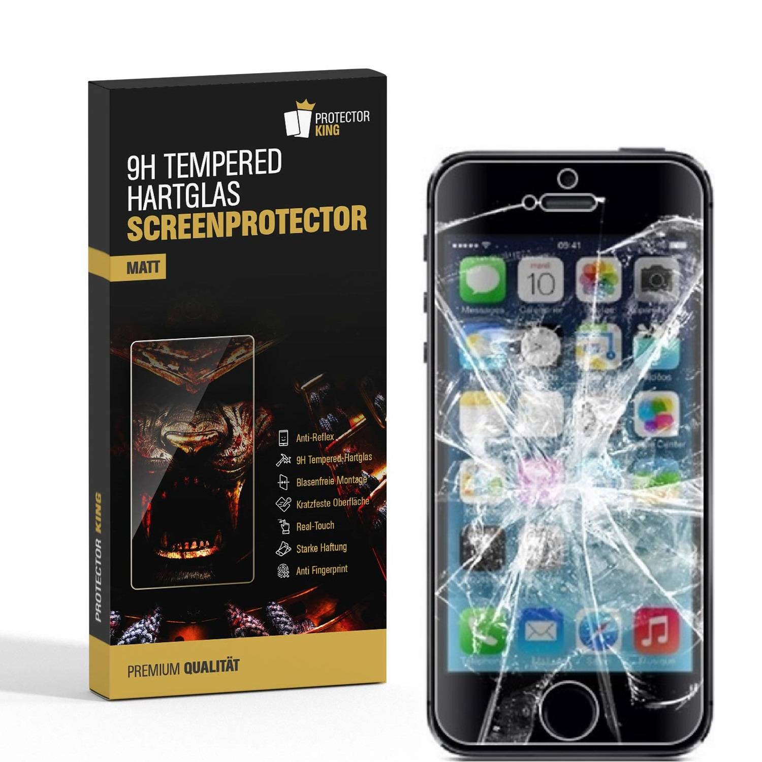 1x 9H Hartglasfolie für iPhone 5 5S 5C 5SE Panzerfolie Glasfolie Schutzglas MATT
