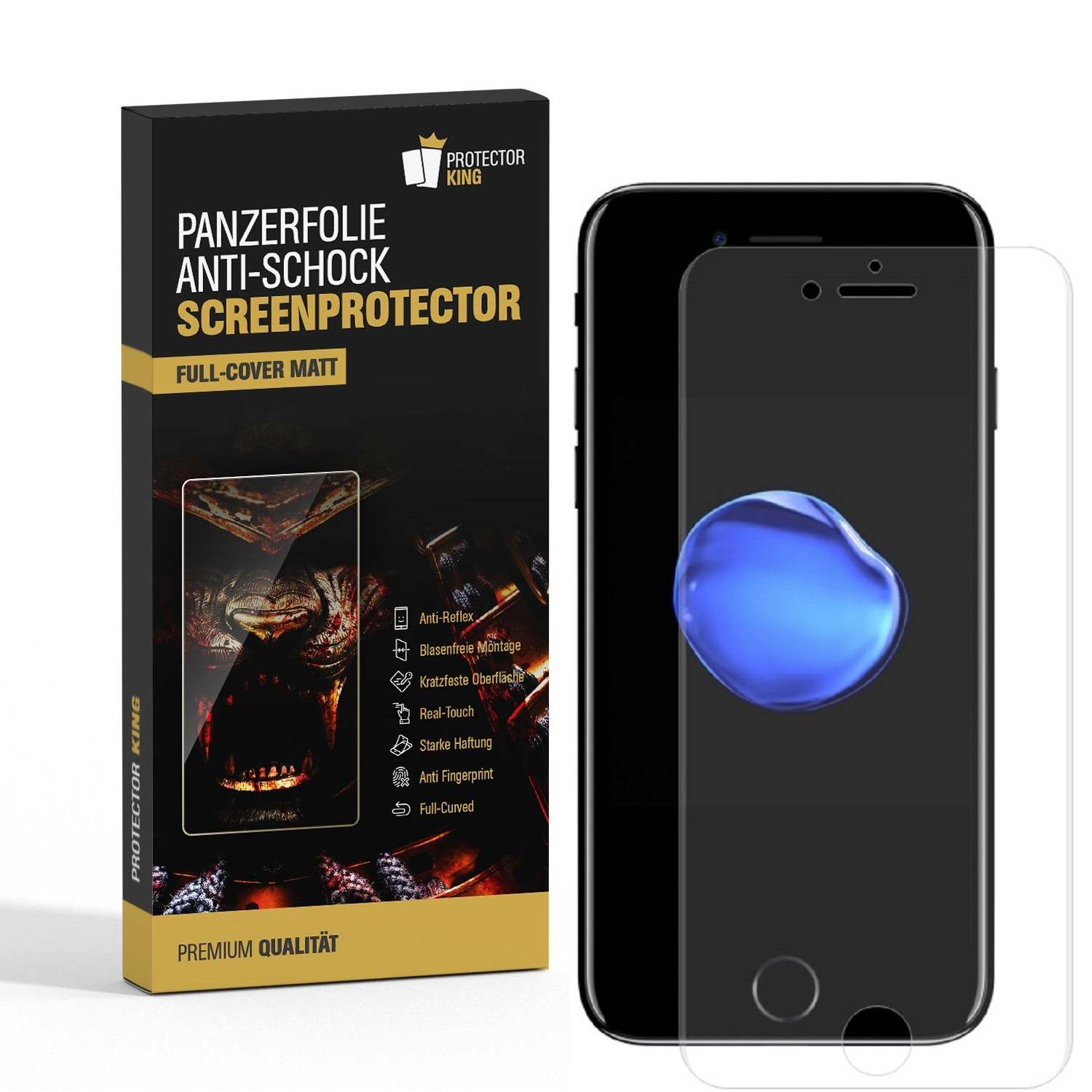 1x Panzerfolie für iPhone 7 Plus ANTI-SCHOCK FULL COVER Displayschutzfolie MATT