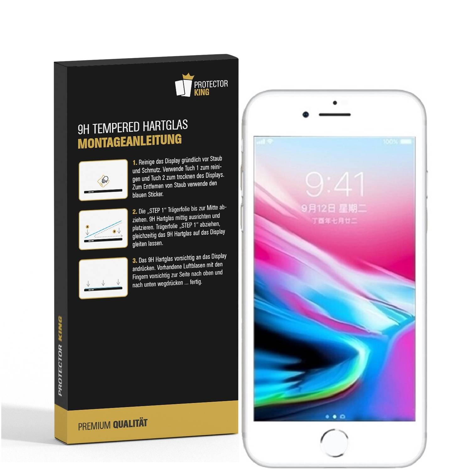 1x 9H Hartglasfolie für iPhone 8 Plus FULL COVER 3D Panzerfolie Displayfolie WS