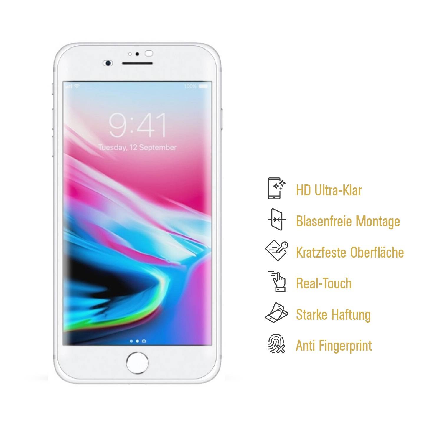 4x Hydrogel-Glass für iPhone 8 Selbstheilend für Micro Kratzer 3D KLAR Panzerfolie Displayschutz Schutzfolie Screen-Protector