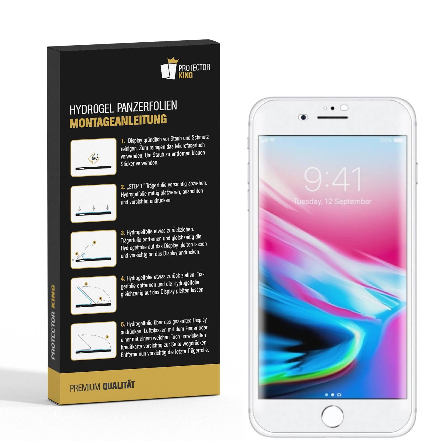 4x Hydrogel-Glass für iPhone 8 Plus Selbstheilend für Micro Kratzer 3D KLAR Panzerfolie Displayschutz Schutzfolie Screen-Protector