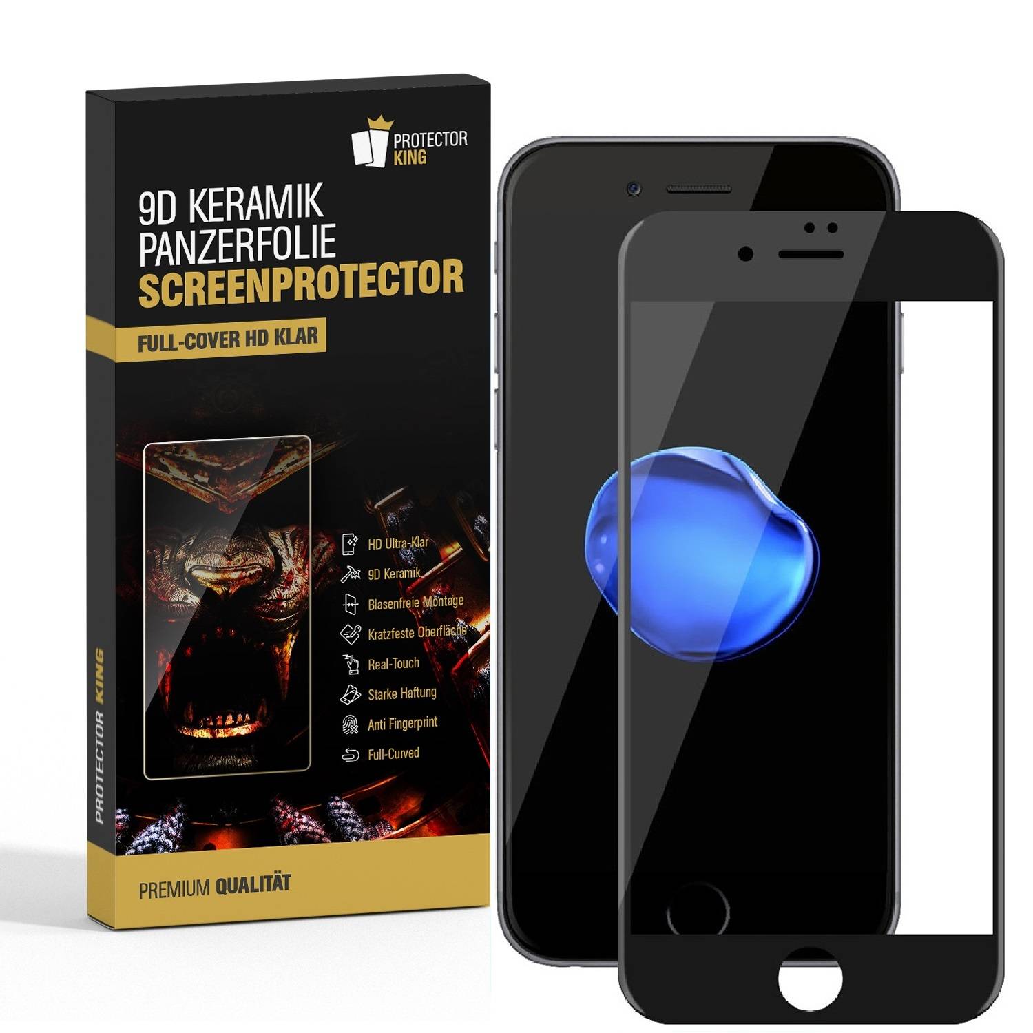 1x 9D Keramik-Glass für iPhone 8 Plus FULL COVER 3D KLAR Panzerfolie Displayschutz Schutzfolie Ceramic Screen-Protector