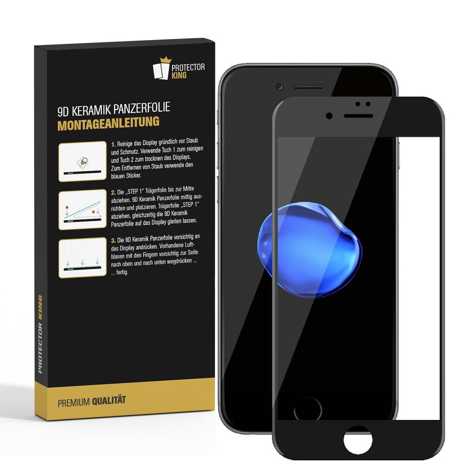 3x 9D Keramik-Glass für iPhone 7 FULL COVER 3D KLAR Panzerfolie Displayschutz Schutzfolie Ceramic Screen-Protector