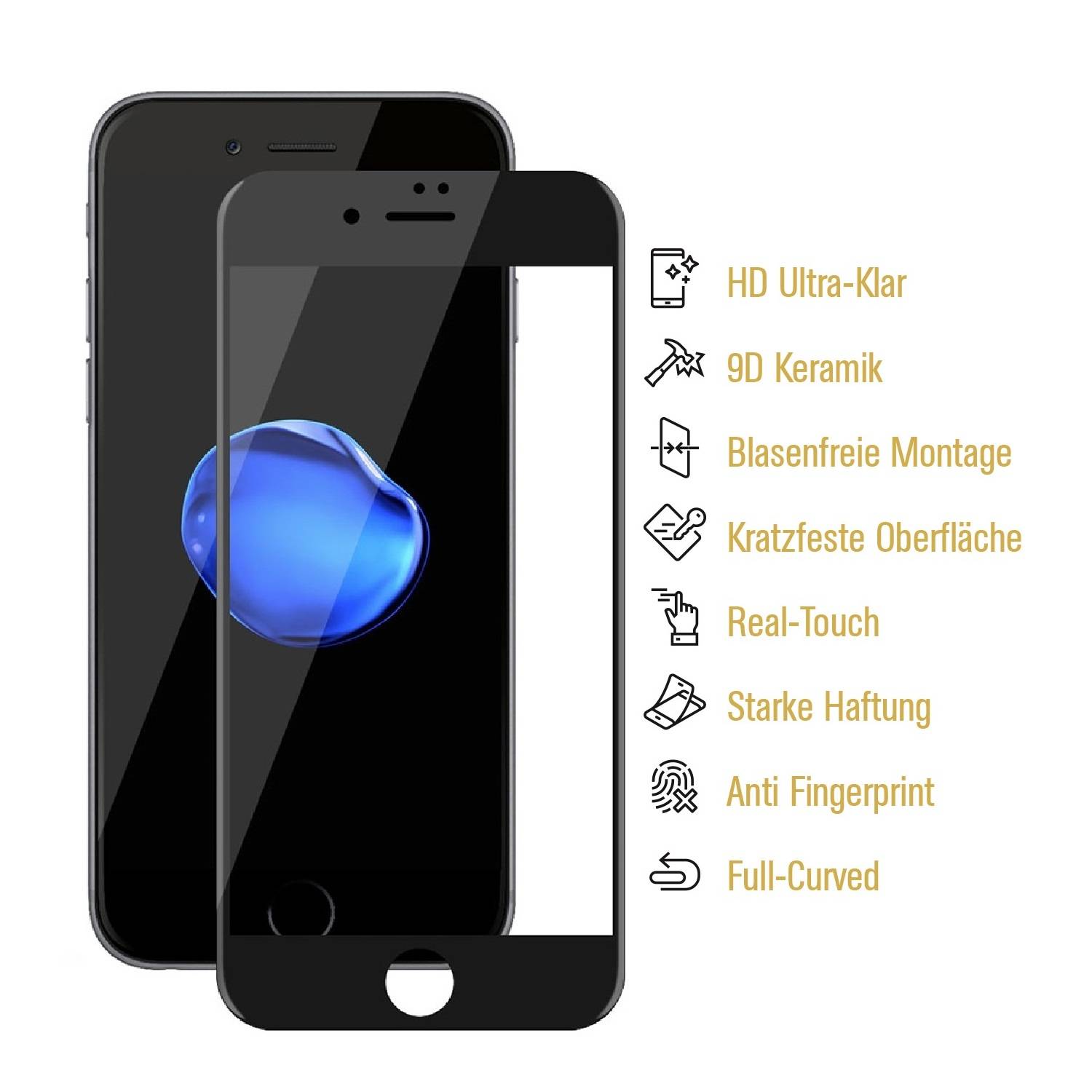 1x 9D Keramik-Glass für iPhone 8 FULL COVER 3D KLAR Panzerfolie Displayschutz Schutzfolie Ceramic Screen-Protector