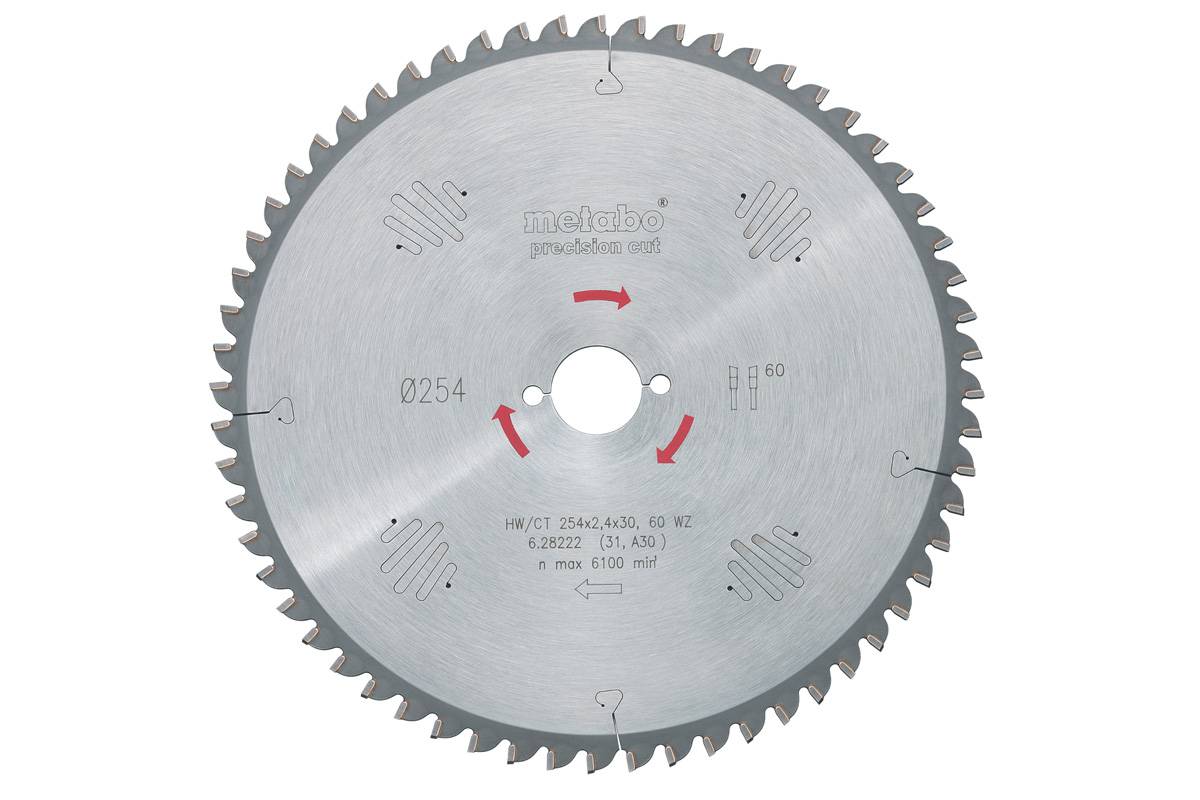 Kreissägeblatt HW/CT 254 x 30 x 2,4/1,8, Zähnezahl 48, Wechselzahn, Spanwinkel 5° neg. (628221000)