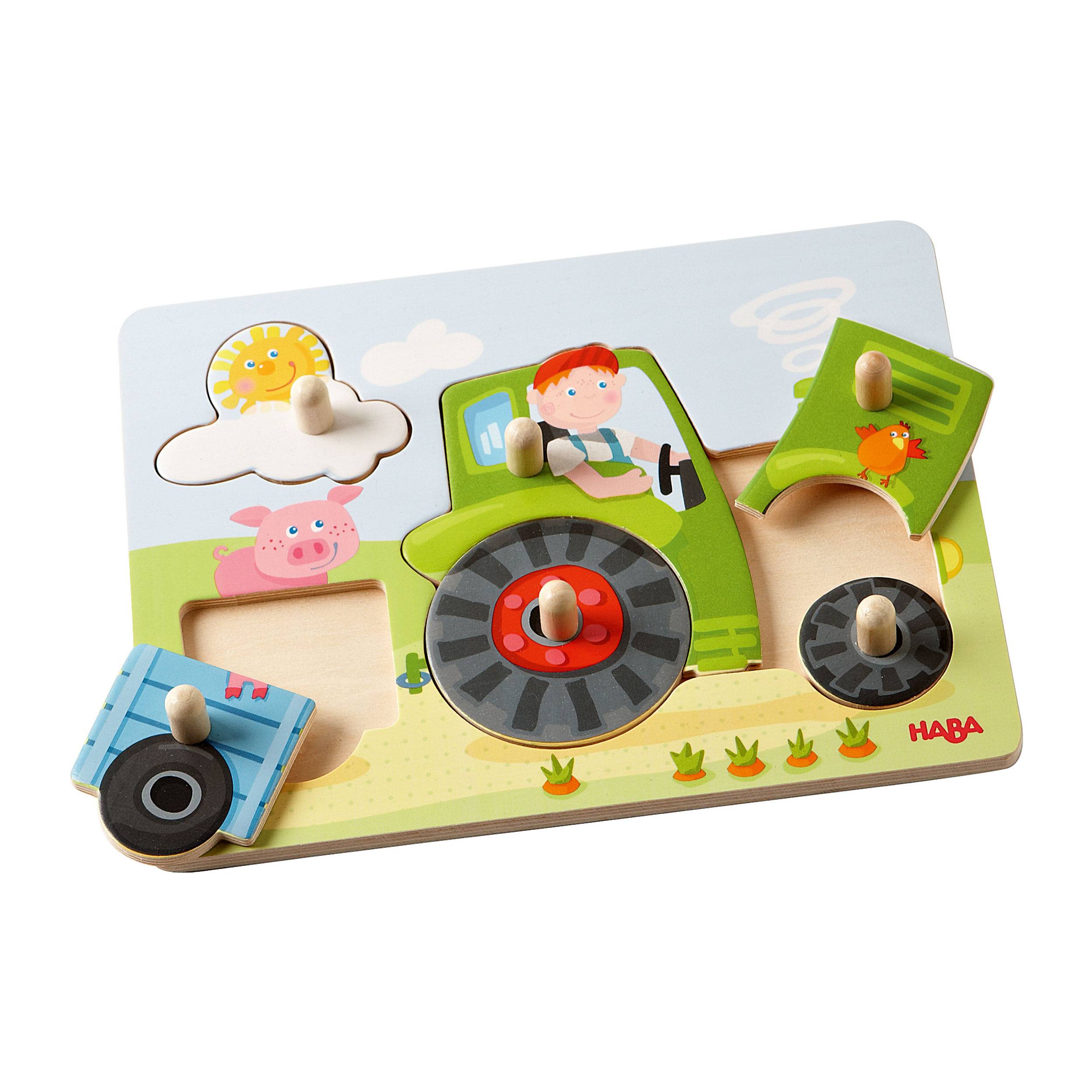 HABA Greifpuzzle Peters Traktor, Greif Puzzle, Puzzlespiel, Kinderpuzzle, Spielzeug, 302535