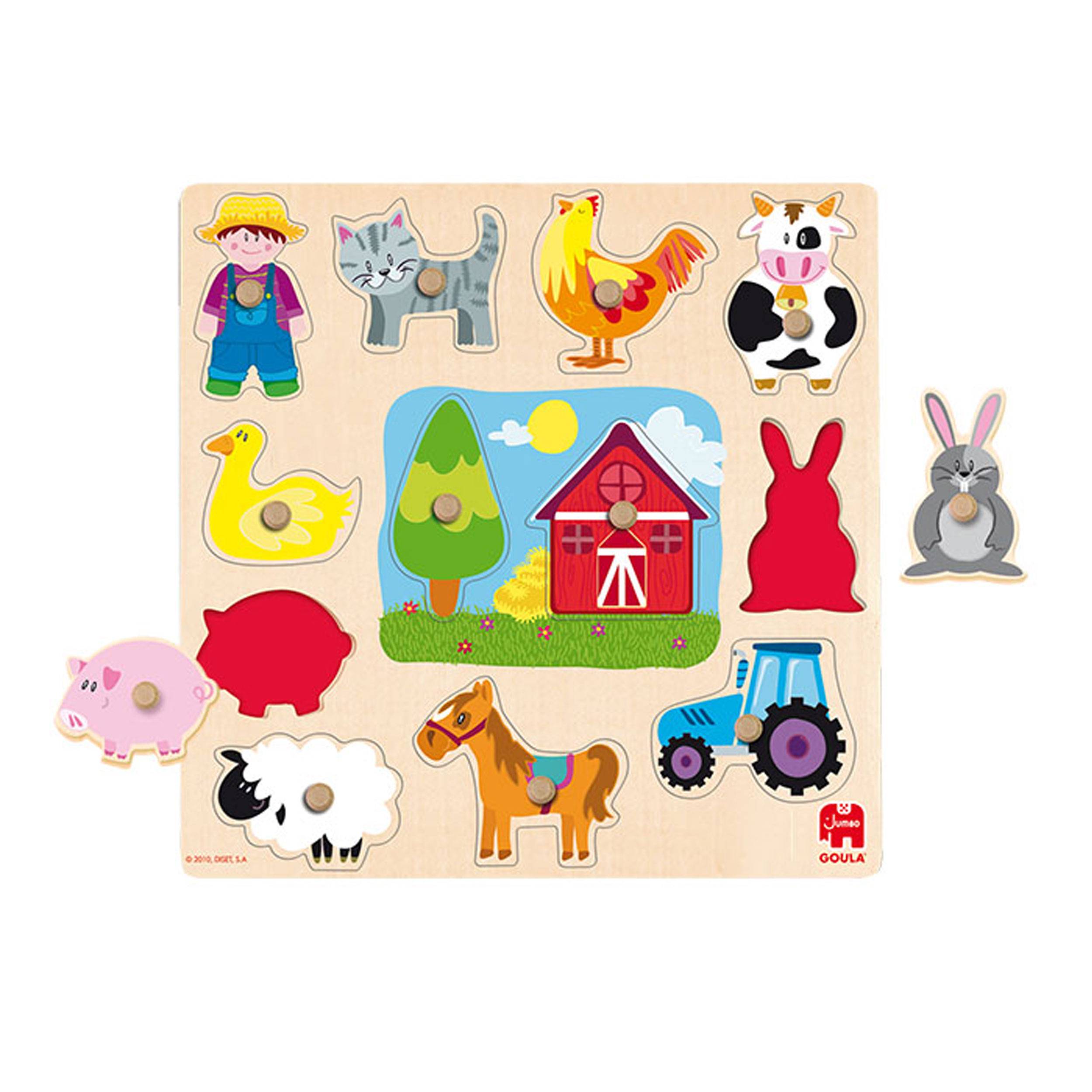 Jumbo Spiele GOULA Holzpuzzle Silhouetten Bauernhof, Kinderpuzzle, Holz Puzzle, Legespiel, Kinder, 53025