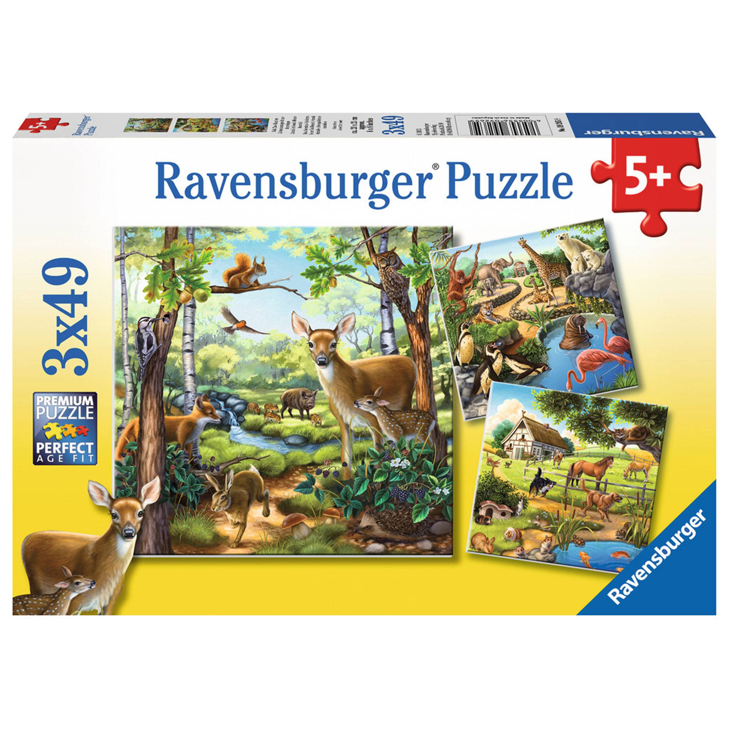 Ravensburger Puzzle Wald- / Zoo- / Haustiere, inklusive Mini-Poster, 3 x 49 Teile, 09265 9