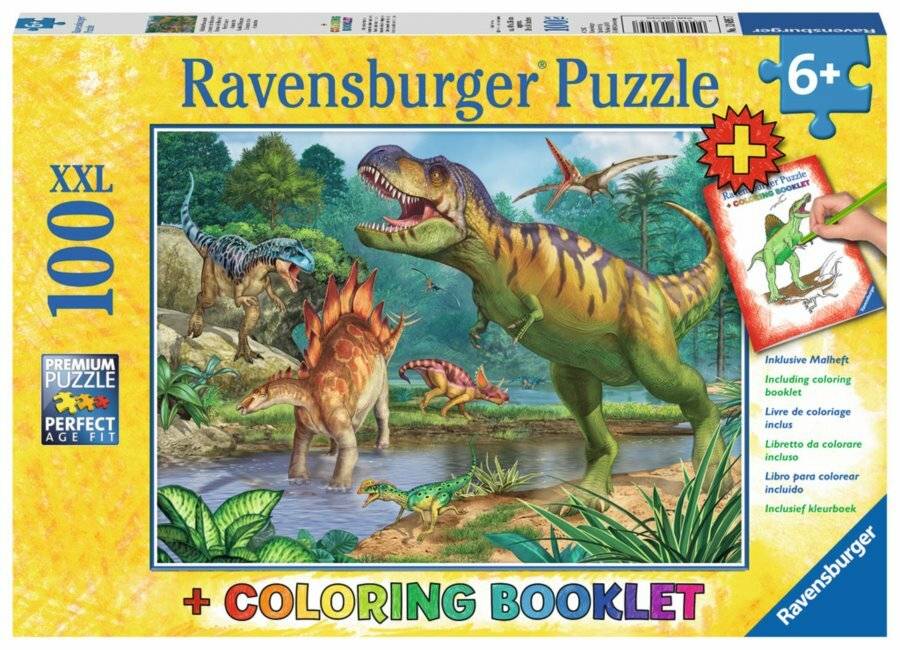 RAVENSBURGER Puzzle Prähistorische Dinosaurierwelt XXL 100 Teile + Malbuch