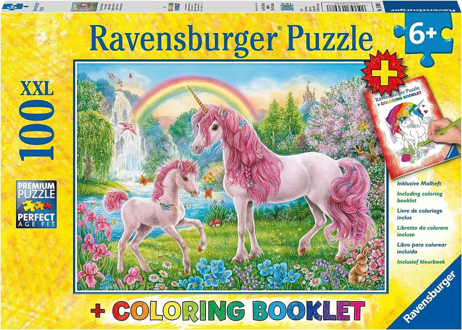 RAVENSBURGER Puzzle Magic Unicorns XXL 100 Teile + Malbuch