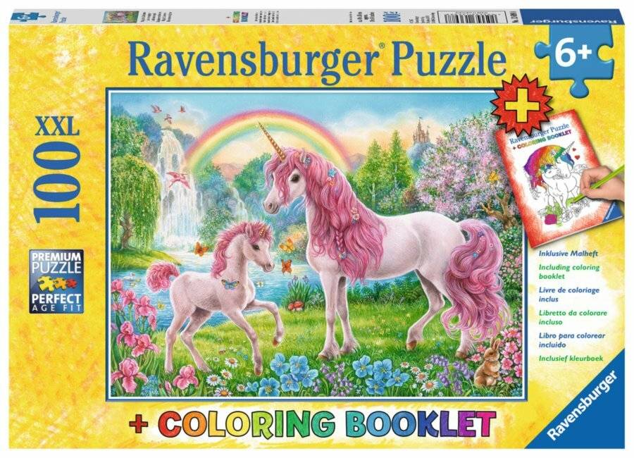 RAVENSBURGER Puzzle Magic Unicorns XXL 100 Teile + Malbuch