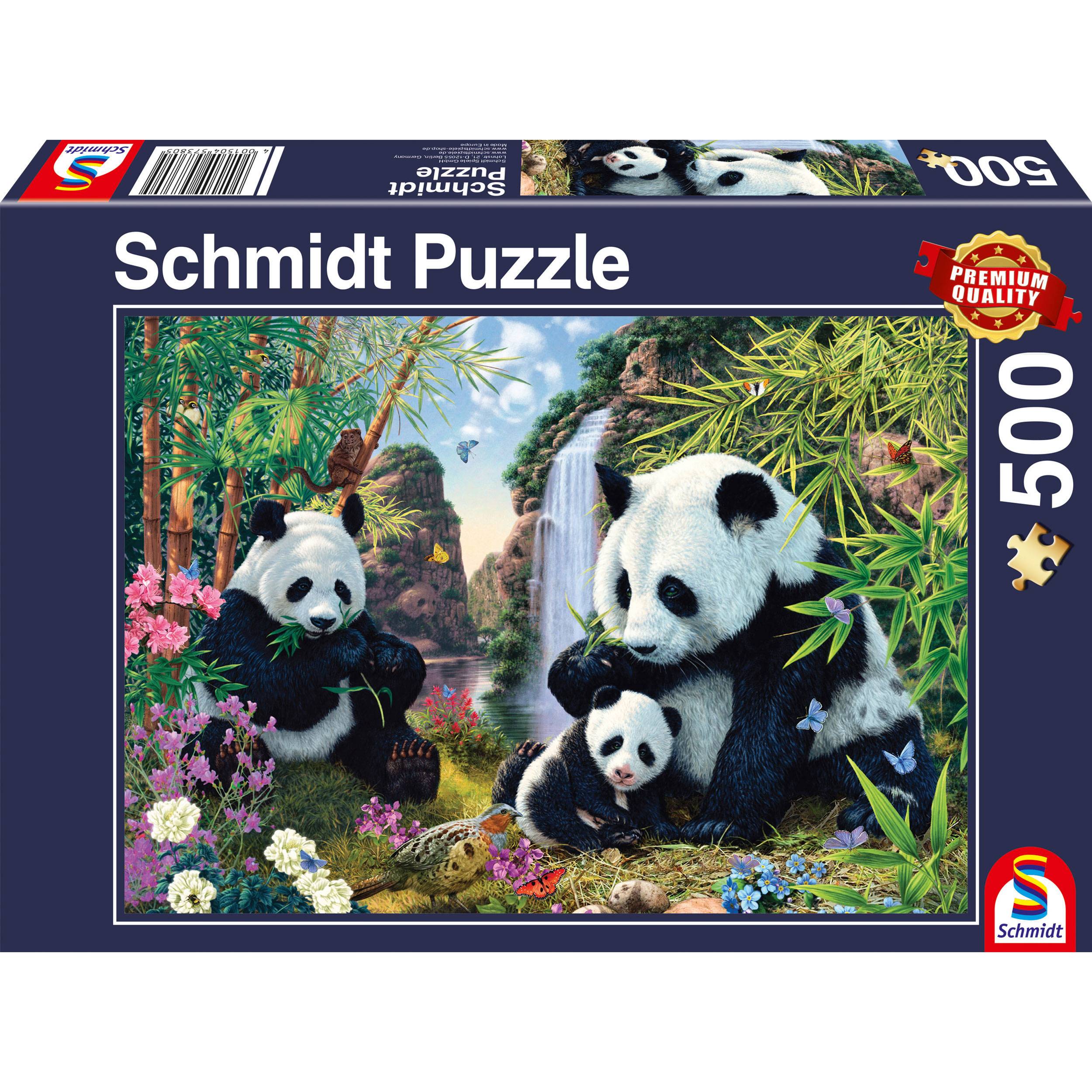 Schmidt Spiele Puzzle Pandafamilie am Wasserfall, Erwachsenenpuzzle, Premium, 500 Teile, 57380