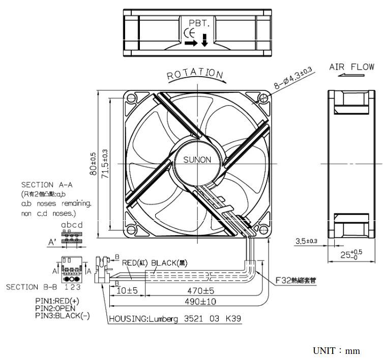Sunon HA80251V4-Q02U-AA9 Lüfter 12V 0,3W 80x80x25mm 27m³/h 10dB(A)