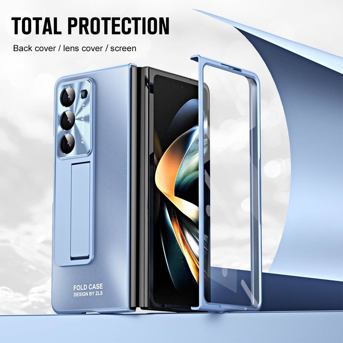 Für Samsung Galaxy Z Fold5 5G Schutzhülle mit Standhalterung Blau