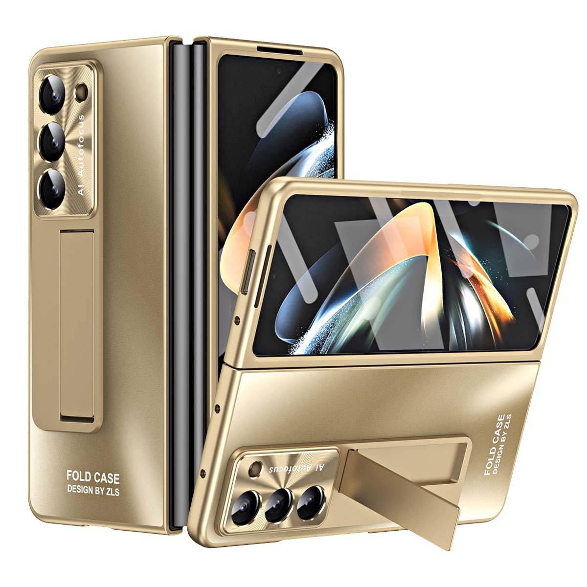 Für Samsung Galaxy Z Fold5 5G Schutzhülle mit Standhalterung Gold