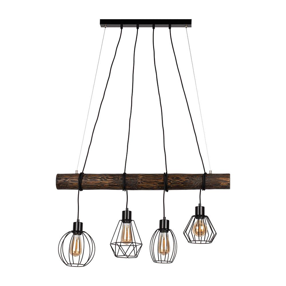 Pendellampe höhenverstellbar Esstischleuchte Hängelampe 4 flammig Holzlampe Landhaus Stil, verschiedene Gitterschirme, 4x E27, LxH 90x150 cm