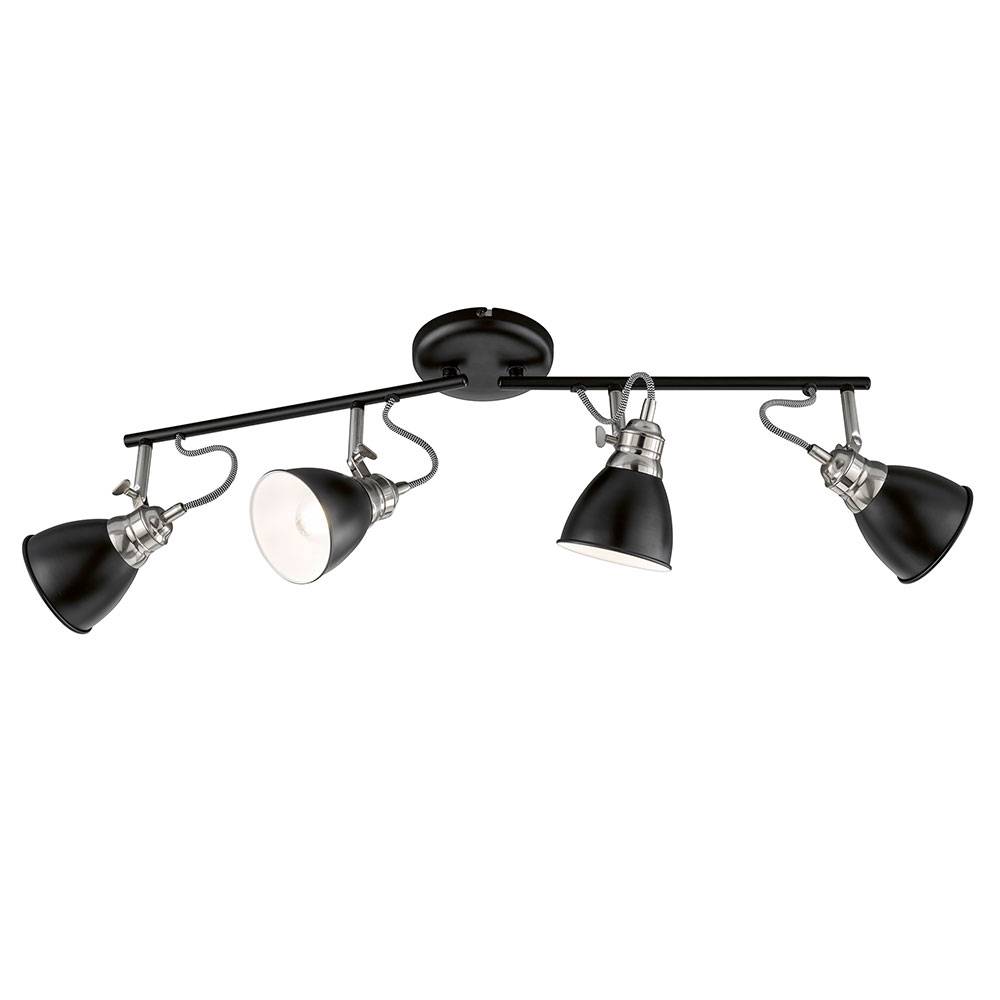 Deckenstrahler modern Deckenlampe schwarz Wohnzimmerleuchte 4-flammig, Spotleiste schwenkbar, Metall rund, 4x E14 Fassung, LxBxH 70x12,5x22 cm