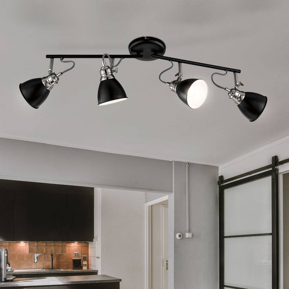 Deckenstrahler modern Deckenlampe schwarz Wohnzimmerleuchte 4-flammig, Spotleiste schwenkbar, Metall rund, 4x E14 Fassung, LxBxH 70x12,5x22 cm