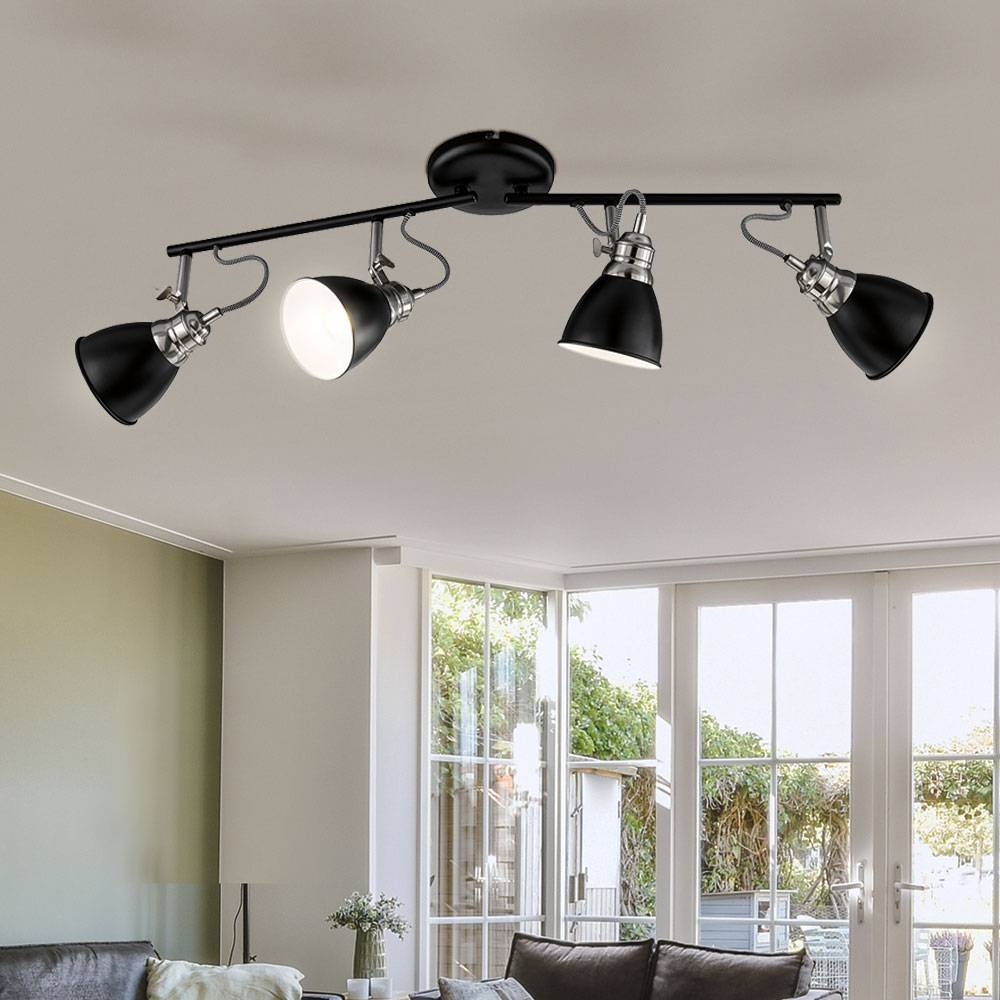 Deckenstrahler modern Deckenlampe schwarz Wohnzimmerleuchte 4-flammig, Spotleiste schwenkbar, Metall rund, 4x E14 Fassung, LxBxH 70x12,5x22 cm