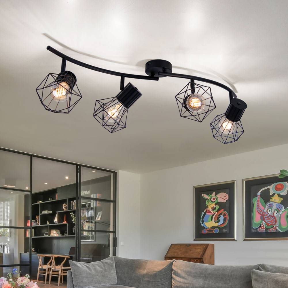 Spotleiste Strahler schwenkbar Deckenleuchte schwarz Deckenlampe 4 Flammig, 4x E27 Fassungen, LxBxH 80x22,5x19 cm