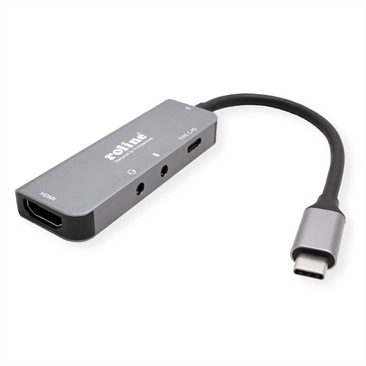 ROLINE Dockingstation Typ C, 4K HDMI, 2x 3,5mm Audio (TRRS + TRS)