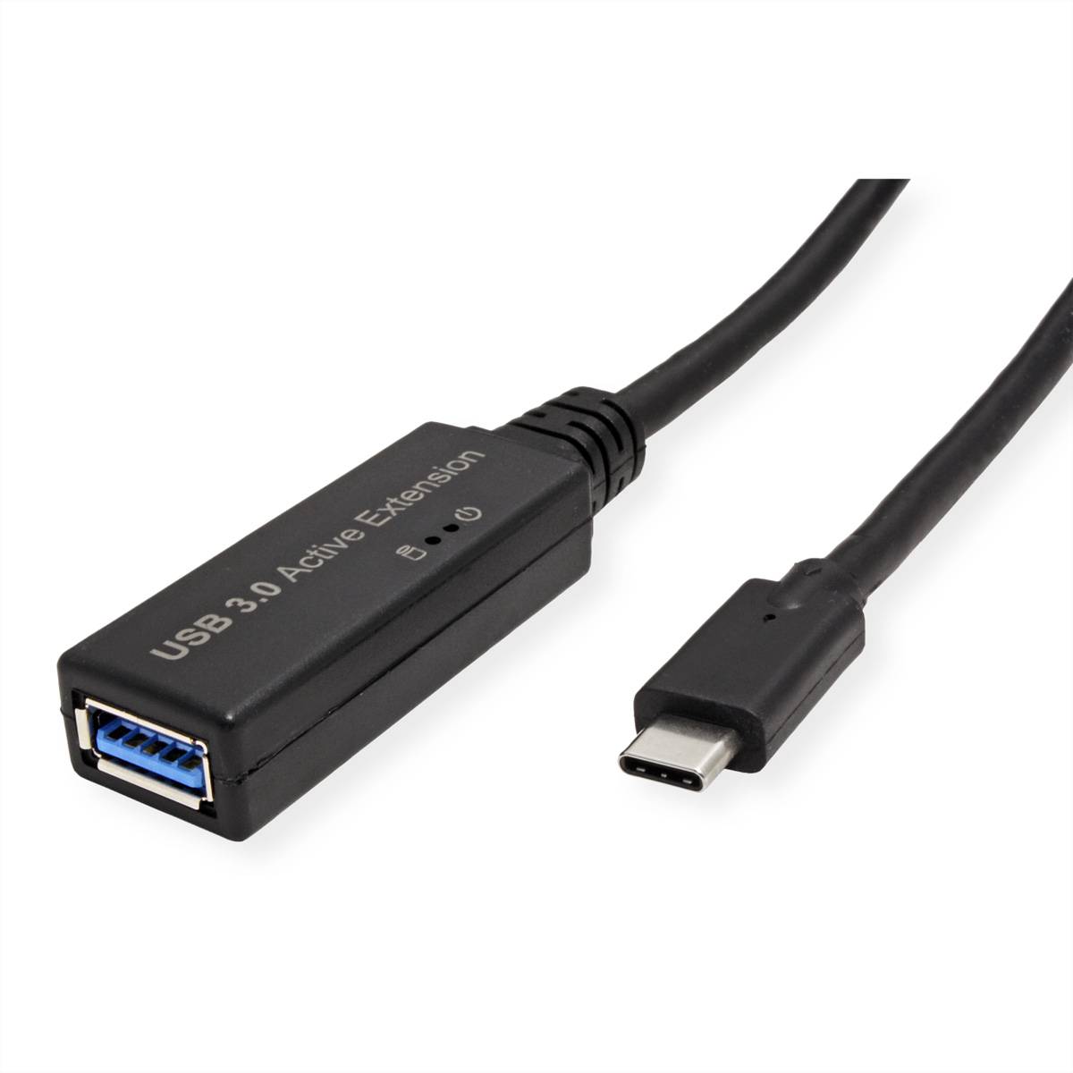 ROLINE USB 3.2 Gen 1 Aktives Repeater Kabel, Typ A - C, schwarz, 5 m, Aktives USB 3.2 Gen 1 Verlängerungskabel - für Da