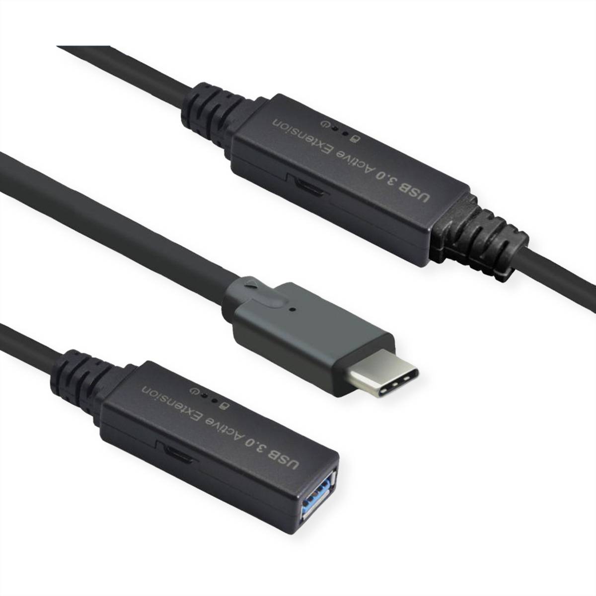 ROLINE USB 3.2 Gen 1 Aktives Repeater Kabel, Typ A - C, schwarz, 10 m