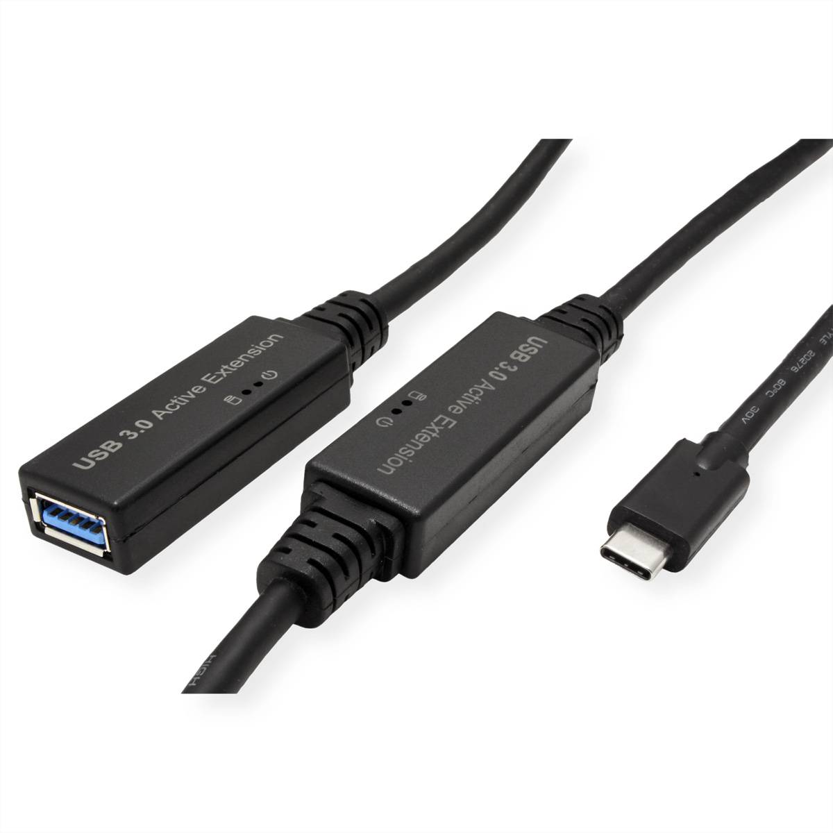 ROLINE USB 3.2 Gen 1 Aktives Repeater Kabel, Typ A - C, schwarz, 10 m