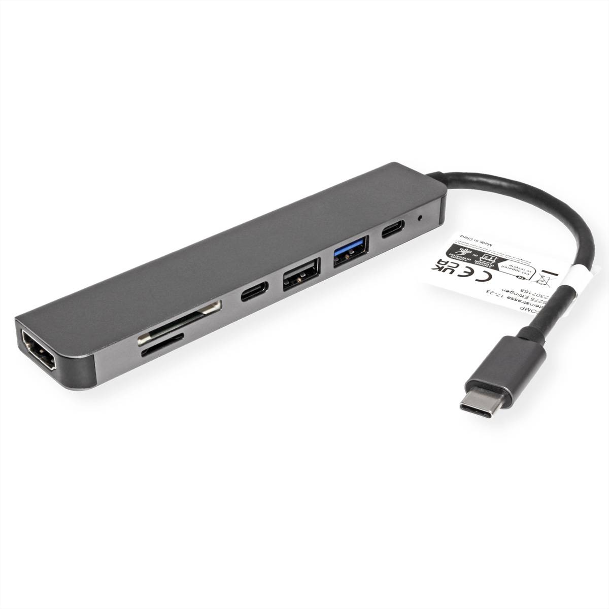 VALUE USB Typ C Dockingstation, HDMI 4K60, 2x USB2.0 (A+C) + 1x USB3.2 Gen1 (A), 1x PD, 1x SD/TF