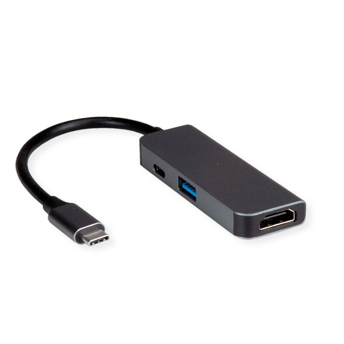 VALUE Display Adapter USB Typ C - HDMI + USB 3.2 Gen 1 A + Typ C PD, Verbinden Sie Ihr Macbook, Ultrabook, Notebook/Lap