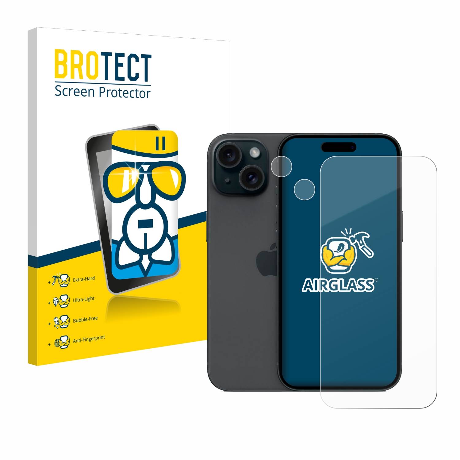 BROTECT AirGlass Glas Panzer-Folie für Apple iPhone 15 (Display+Kamera) - Schutzglas