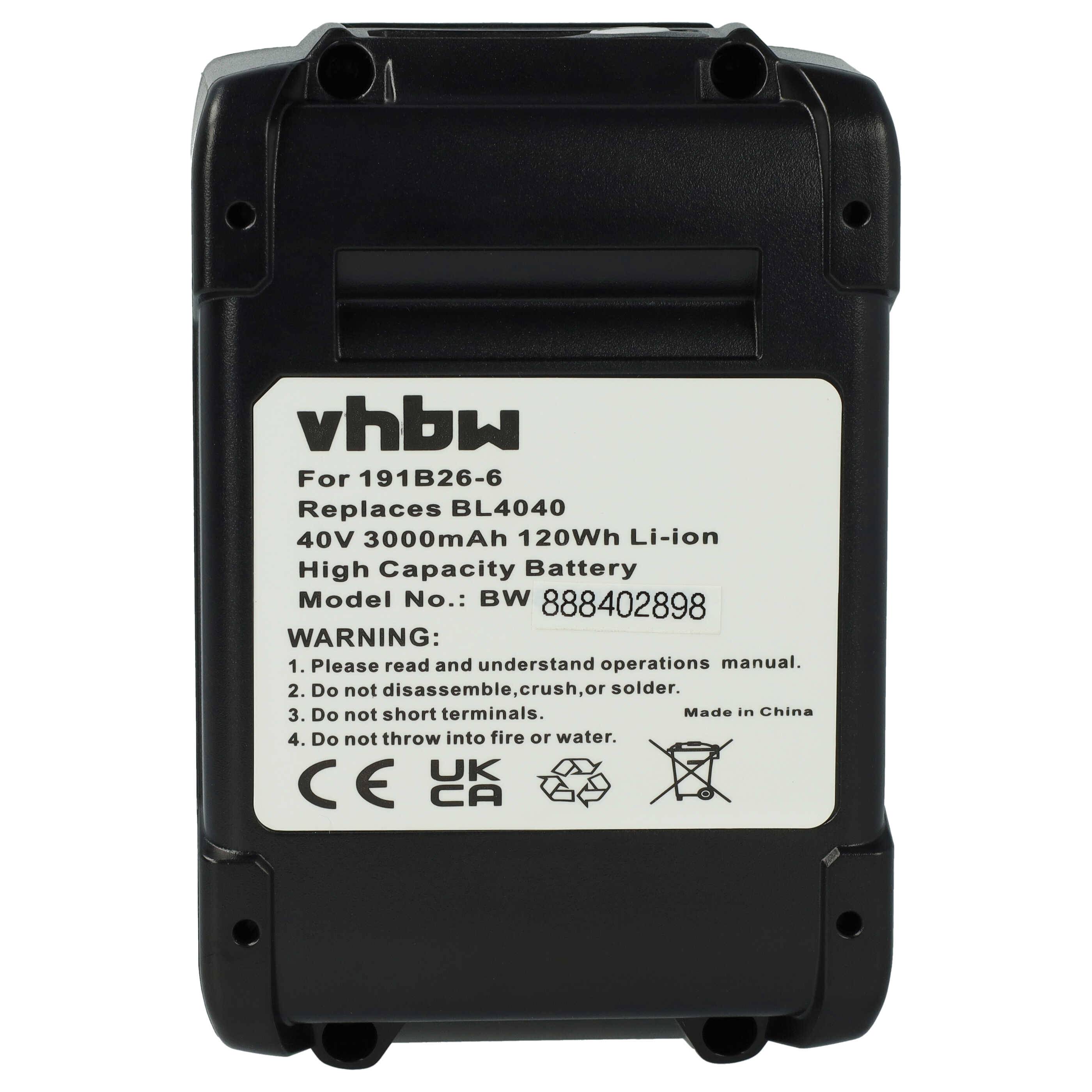 vhbw Akku kompatibel mit Makita MR009GZ, MR010G, MR010GZ, PB002G, PB002GZ, PT001G, PT001GZ, PV001G Elektrowerkzeug (3000 mAh, Li-Ion, 40 V)