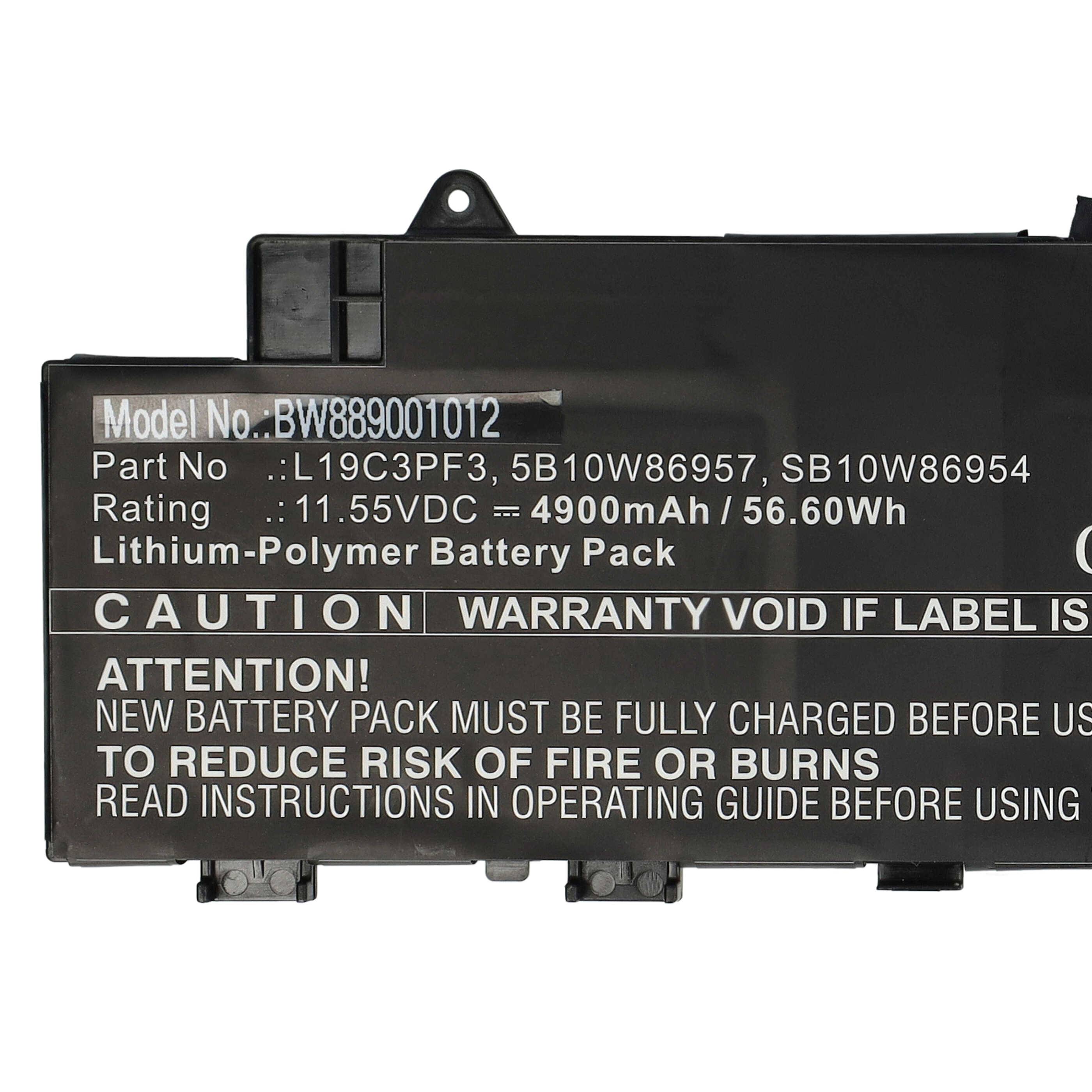 vhbw Akku kompatibel mit Lenovo IDEAPAD 5 14ITL05 82FE015HMH, 82FE0160ID, 82FE0185HH Notebook (4900 mAh, 11,55 V, Li-Polymer)