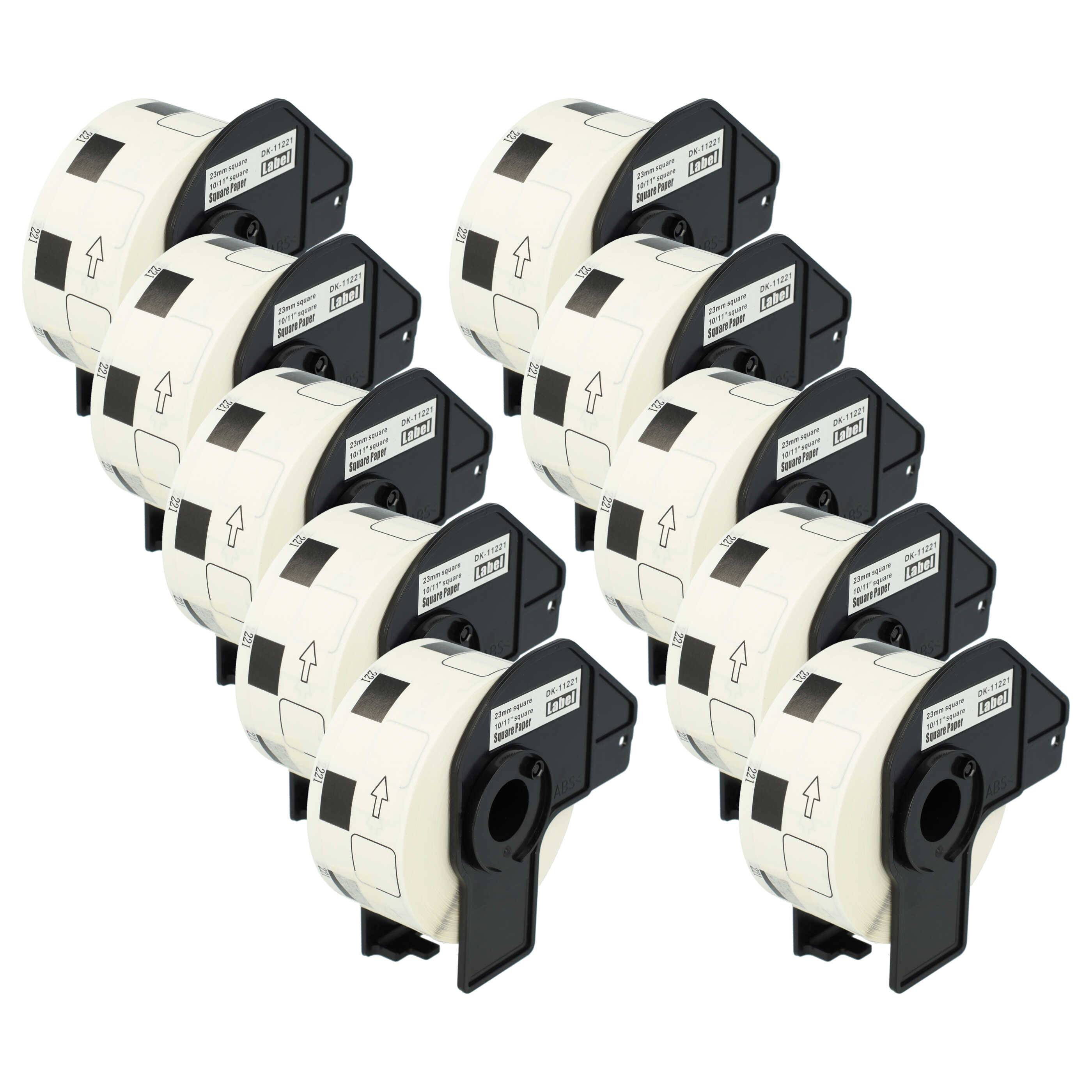 vhbw 10x Etiketten-Rolle mit Halter 23mm x 23mm (1000 Etiketten) kompatibel mit Brother PT QL-710WSP Etiketten-Drucker - Premium Weiß
