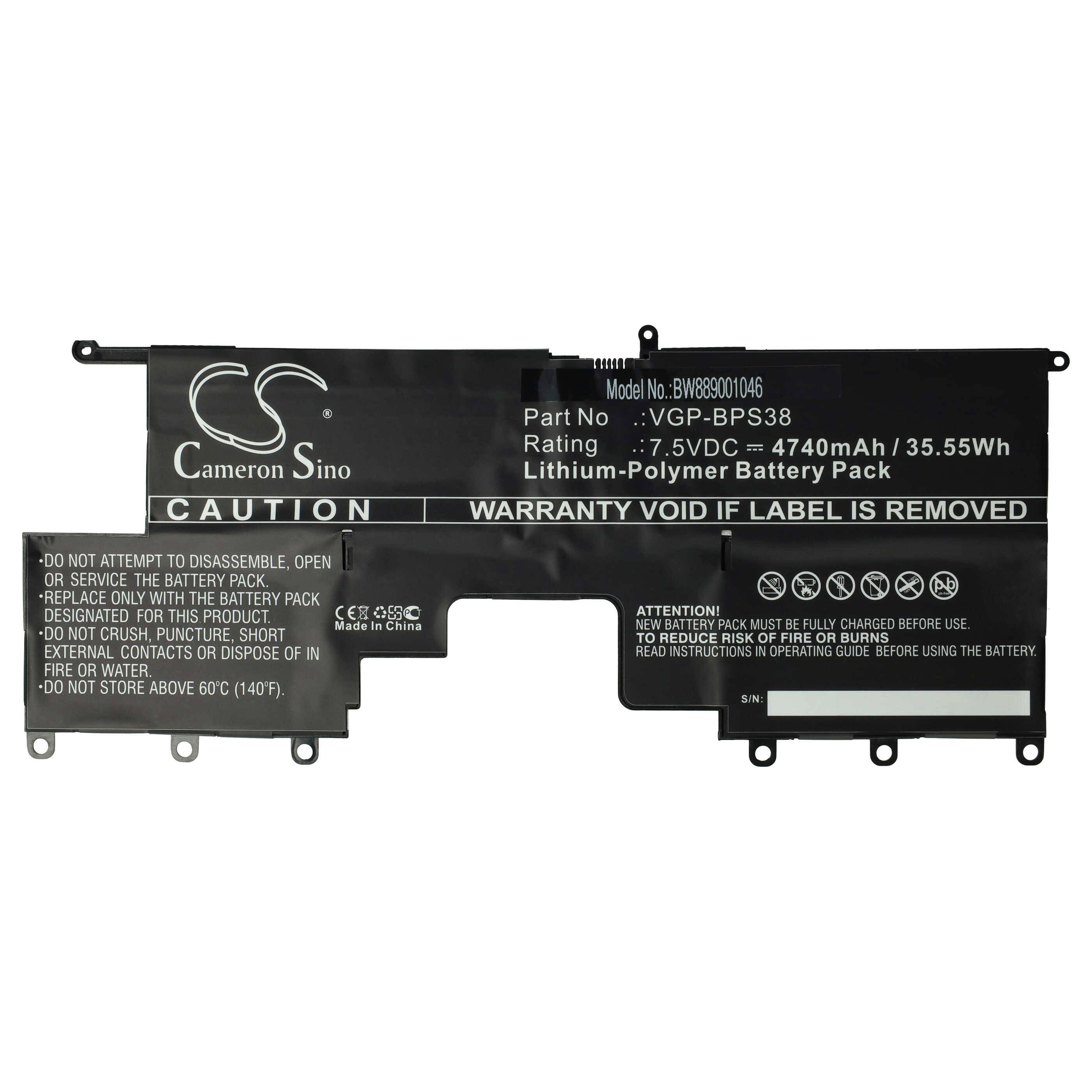 vhbw Akku kompatibel mit Sony SVP1322F4E, SVP1322M1E, SVP1322M1R, SVP1322F4EB, SVP1322L1E Notebook (4740 mAh, 7,5 V, Li-Polymer)