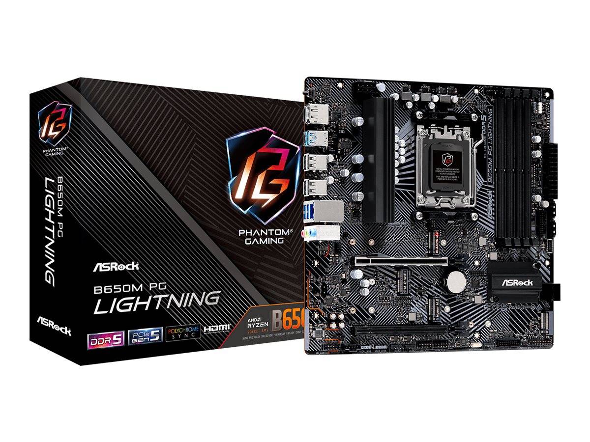 ASRock B650M PG Lightning - Motherboard - micro ATX - Socket AM5 - AMD B650 Chipsatz - USB-C 3.2 Gen2, USB 3.2 Gen 2, US