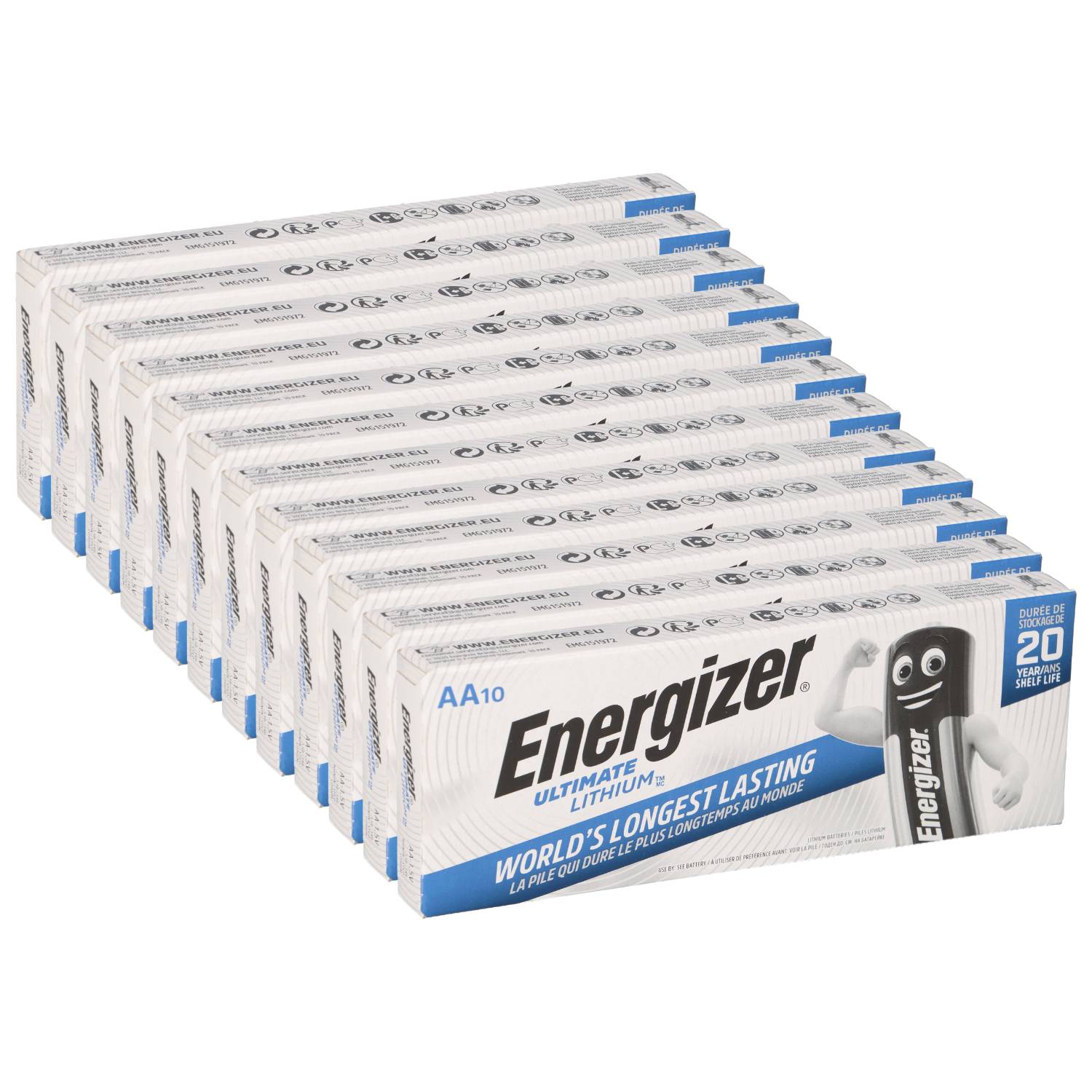 120x Energizer Ultimate Lithium AA Mignon L91 FR6 1,5V - 12x 10er Schachtel