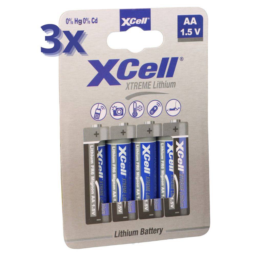 12x XCell XTREME Lithium AA Mignon FR6 1,5V 3000mAh - 3x 4er Blister