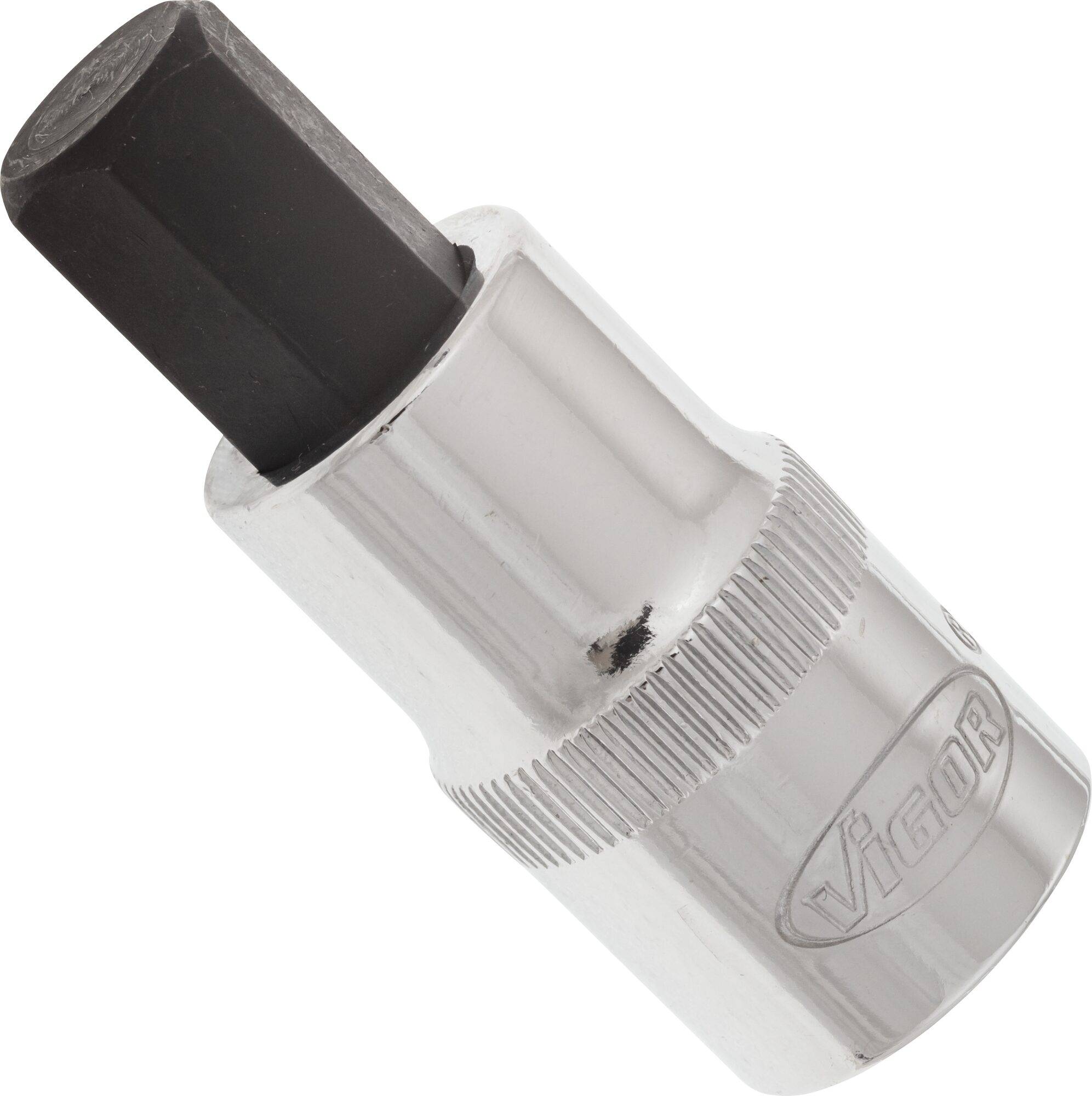 VIGOR Innensechskant Schraubendreher-Einsatz ∙ V2106 ∙ Vierkant hohl 12,5 mm (1/2 Zoll) ∙ Innen Sechskant Profil ∙ 12 mm