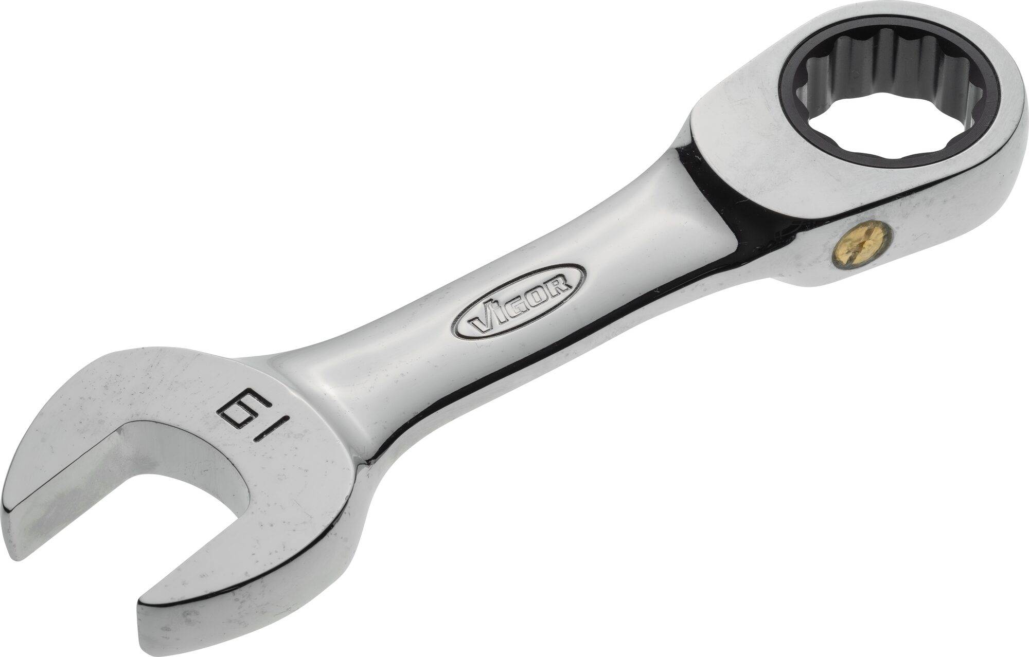 VIGOR Ratschen-Ring-Maulschlüssel ∙ kurz ∙ V2833 ∙ Außen Sechskant Profil, Außen Doppel-Sechskant Profil ∙ 19 mm