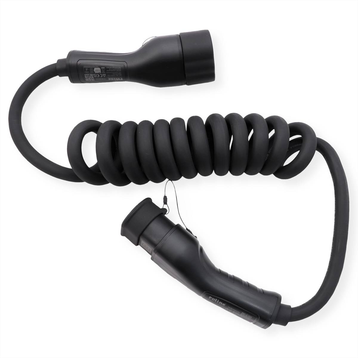 ROLINE E-Auto Spiral-Ladekabel Typ2, 3-phasig, 480VAC (3P+N+E), 32 A, 22 kW, max. 2m