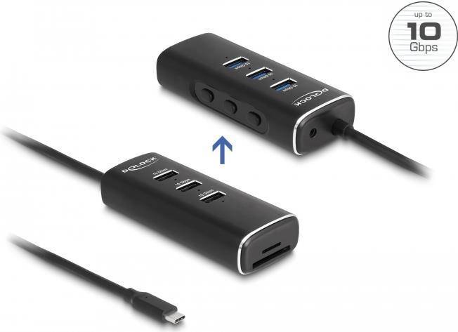 Delock 3 Port USB 10 Gbps Hub inkl. SD und Micro Card Reader mit Type-C Anschlus