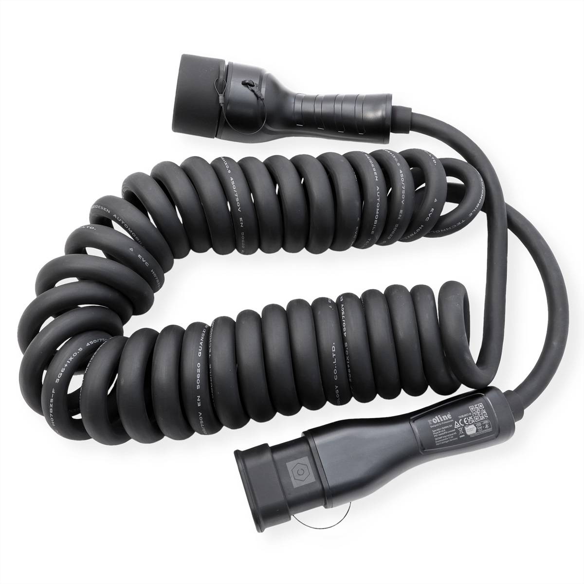 ROLINE E-Auto Spiral-Ladekabel Typ2, 3-phasig, 480VAC (3P+N+E), 32 A, 22 kW, max. 5m
