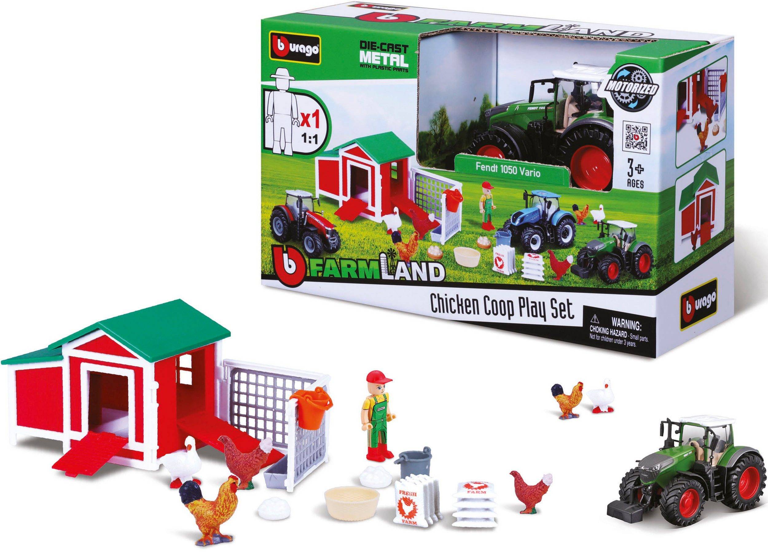 Bburago 18-31681 - Farmland Hühnerstall inkl. Fendt 1050 Vario Traktor (17 Teile)