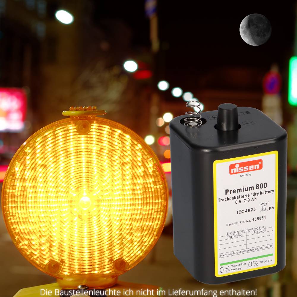 2x Nissen 4R25 Premium 800 - 6V 7-9Ah 6 Volt Hochleistungs- Blockbatterie für z.B. Baustellenleuchte / Baustellenlampe / Blinklampe/