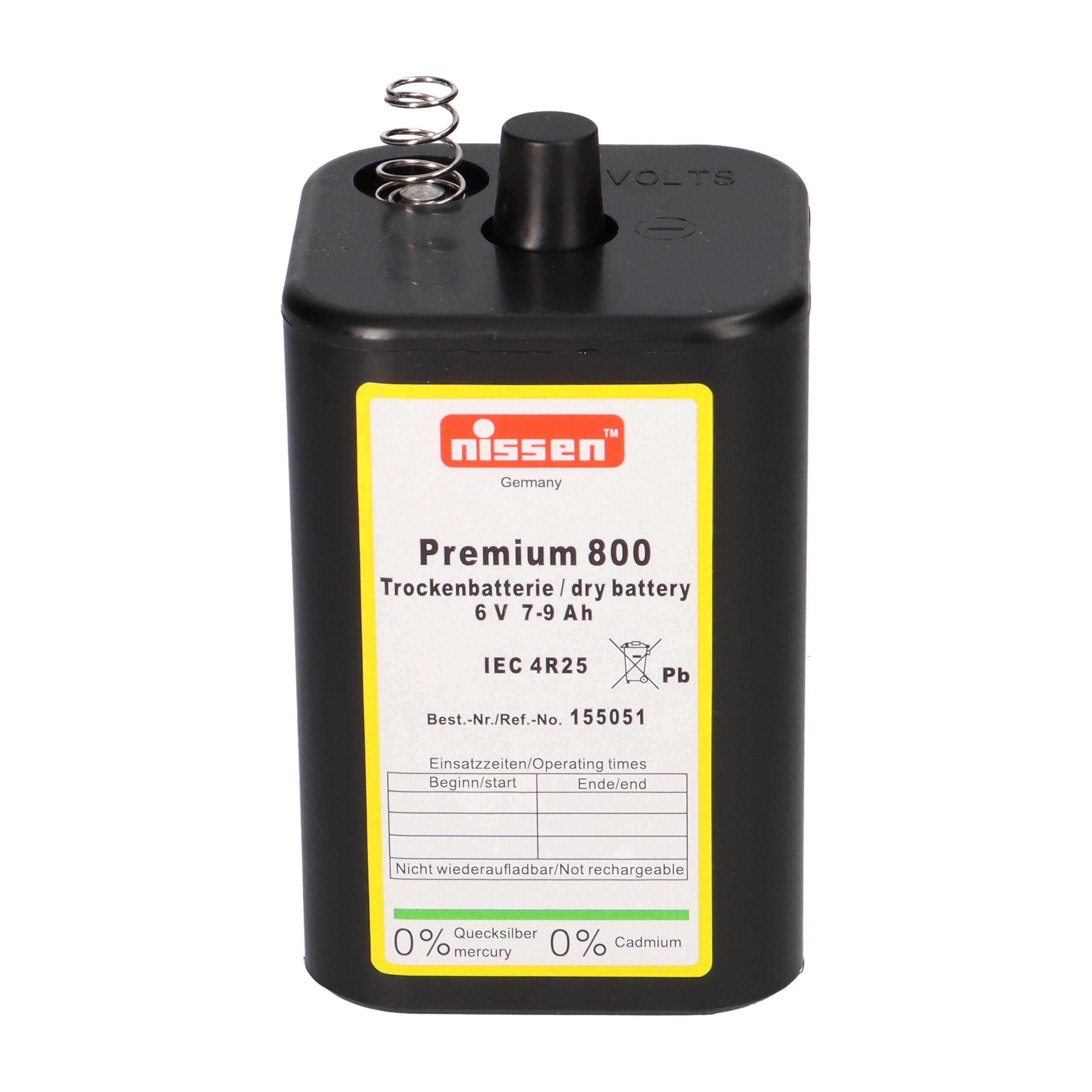 60x Nissen 4R25 Premium 800 - 6V 7-9Ah 6 Volt Hochleistungs- Blockbatterie für z.B. Baustellenleuchte / Baustellenlampe / Blinklampe/