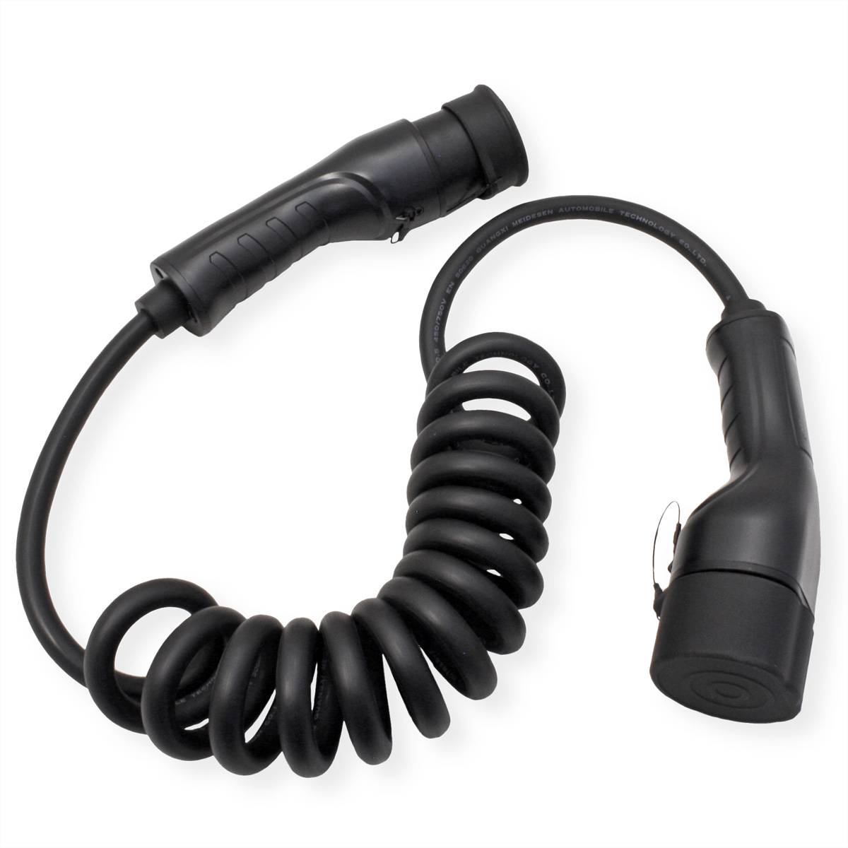 ROLINE E-Auto Spiral-Ladekabel Typ2, 1-phasig, 250VAC (1P+N+E), 32 A, 7,4 kW, max. 2m