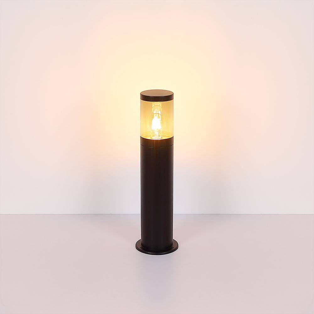 Stehlampe Standleuchte Außenbeleuchtung Sockelleuchte rauch Außen Garten, Edelstahl Kunststoff, 1x E27 Fassung, DxH 14x80 cm