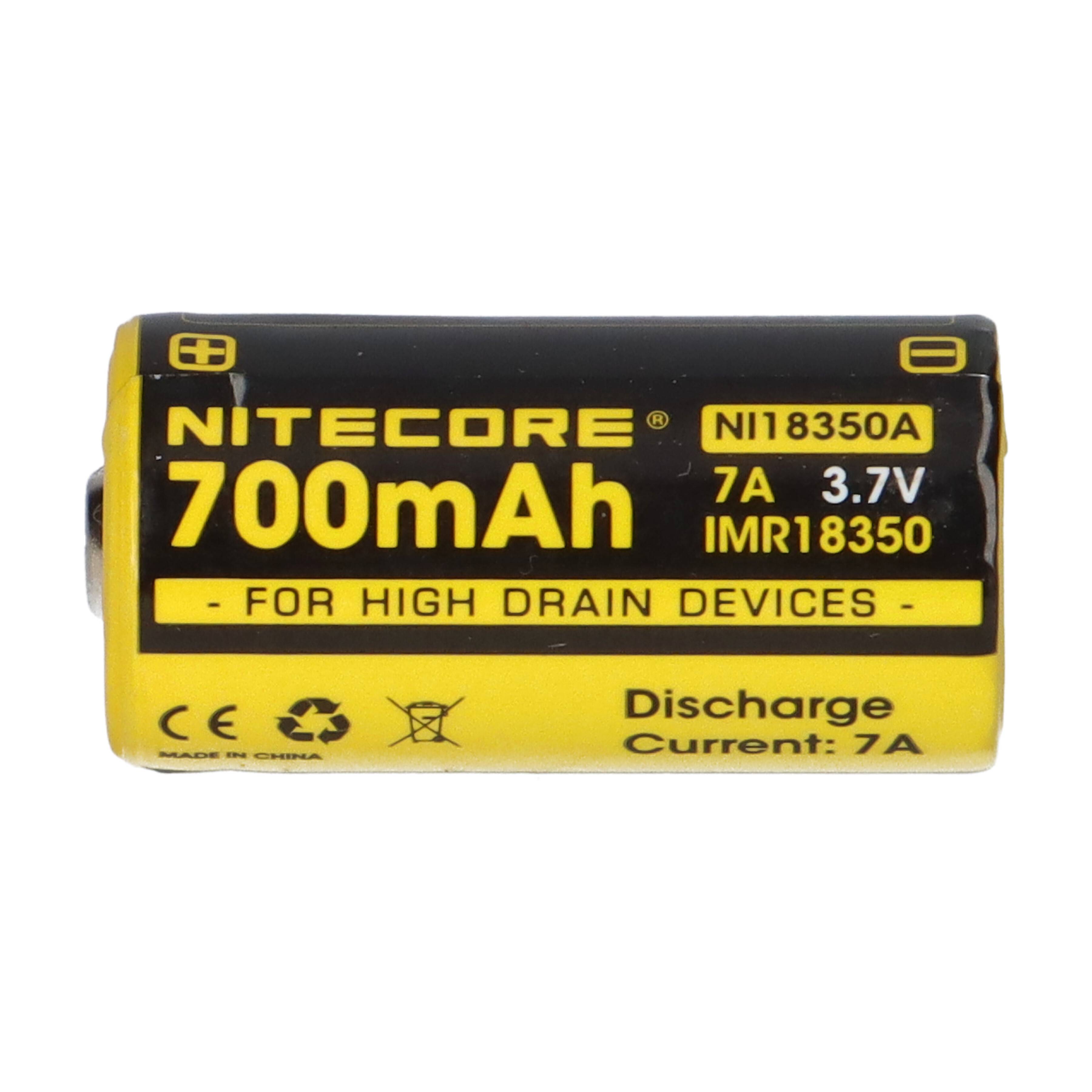 4x Nitecore Li-Ion Akku Typ 18350 IMR (NI18350A) 700mAh für Leuchten