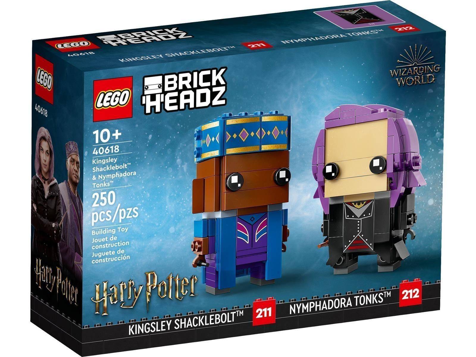 LEGO BrickHeadz Harry-Potter-Set-Schachtel mit den Figuren Kingsley Shacklebolt und Nymphadora Tonks, ab 10 Jahren, 250 Teile.